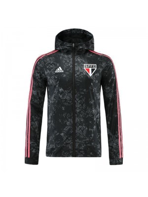 Sao Paulo Black Pattern Soccer Windbreaker Men's Football Tracksuit Training 2021-2022