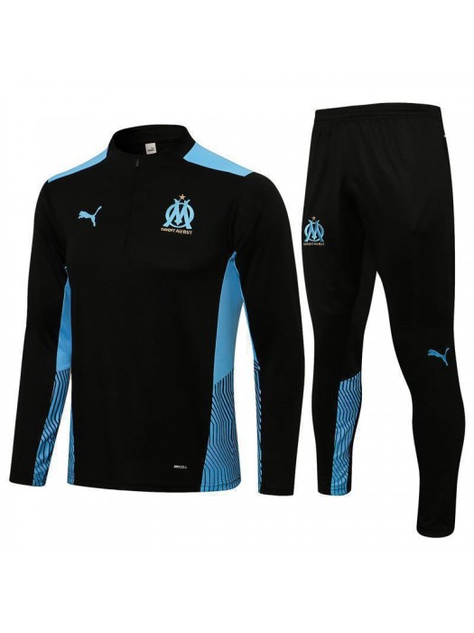 Olympique De Marseille Black Men's Soccer Tracksuit Football Kit 2021-2022