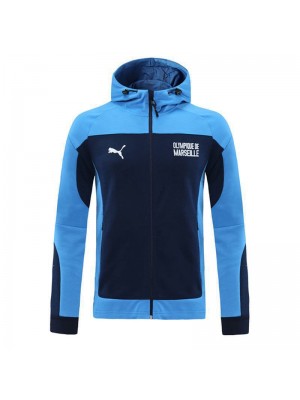 Olympique De Marseille Blue Soccer Hoodie Jacket Men's Football Tracksuit Training 2021-2022