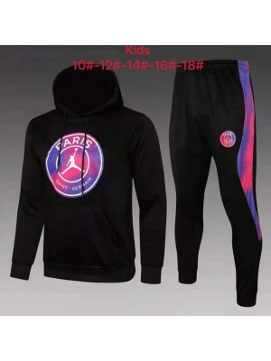 Jordan Paris Saint-Germain Kids Black Big Logo Soccer Hoodie Football Tracksuit 2021-2022