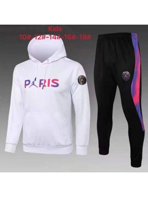 Jordan Paris Saint-Germain Kids White Soccer Hoodie Football Tracksuit 2021-2022