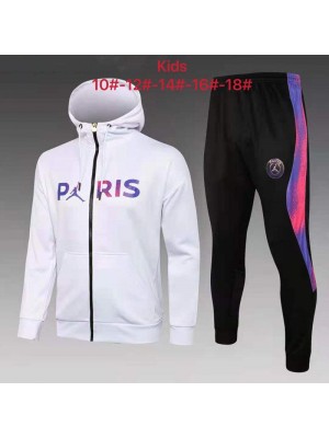 Jordan Paris Saint-Germain Kids White Soccer Hoodie Jacket Football Tracksuit 2021-2022