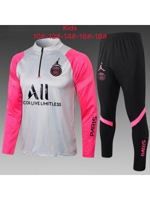 Jordan Paris Saint-Germain Kids Gray Pink Soccer Tracksuit Football Sportswear 2021-2022