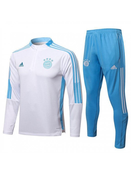Bayern Munich White Blue Men's Soccer Tracksuit Football Kit 2021-2022