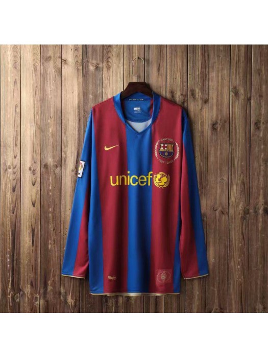 Barcelona Retro Long Sleeve Home Soccer Jerseys Mens Football Shirts Uniforms 2007-2008