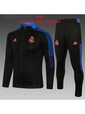Real Madrid Kids Black Blue Jacket Soccer Tracksuit Football Sportswear 2021-2022