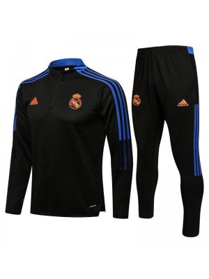 Real Madrid Black Blue Men's Soccer Tracksuit Football Kit 2021-2022
