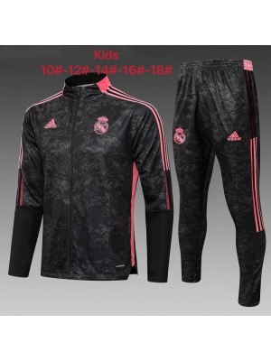 Real Madrid Kids Black Camouflage Jacket Soccer Tracksuit Football Sportswear 2021-2022