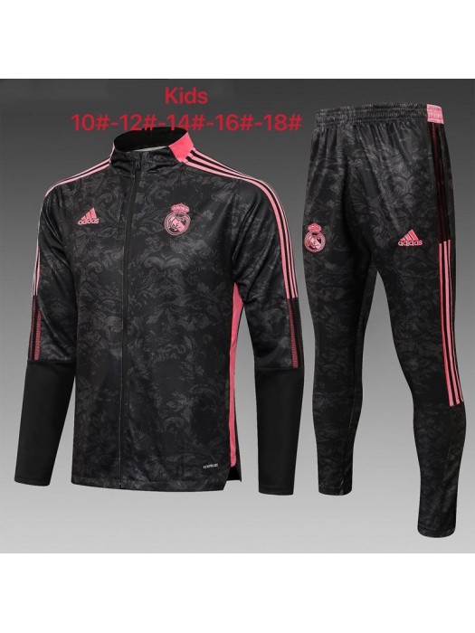 Real Madrid Kids Black Camouflage Jacket Soccer Tracksuit Football Sportswear 2021-2022
