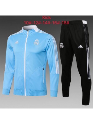 Real Madrid Kids Blue Jacket Soccer Tracksuit Football Sportswear 2021-2022