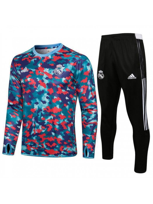 Real Madrid Blue Red Camouflage Men's Soccer Tracksuit Football Kit 2021-2022