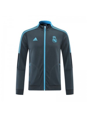 Real Madrid Gray Blue Soccer Jacket Men's Football Tracksuit Training 2021-2022