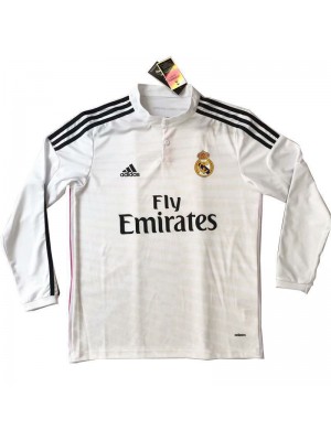 Real Madrid Home Long Sleeve Retro Soccer Jerseys Mens Football Shirts 2014-2015