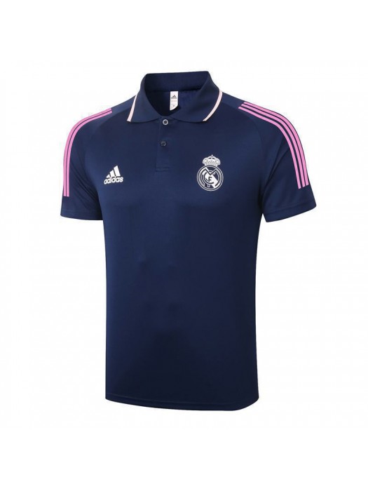 Real Madrid Soccer Royal Blue Jersey Football White Logo Polo Uniform 2021-2022