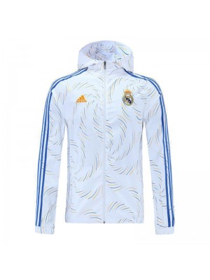 Real Madrid White Soccer Windbreaker Jacket Men's Football Tracksuit 2021-2022