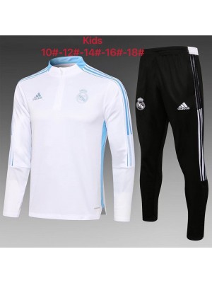 Real Madrid Kids White Soccer Tracksuit Football Sportswear 2021-2022