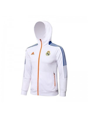 Real Madrid White Men's Football Hooded Jacket Soccer Tracksuit 2021-2022
