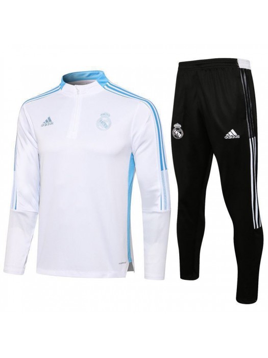 Real Madrid White Blue Men's Soccer Tracksuit Football Kit 2021-2022