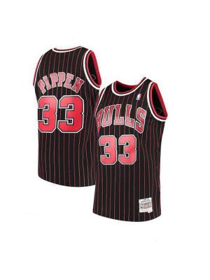 Chicago Bulls Scottie Pippen 33# Mitchell&Ness Black Striped Hardwood Classics Swingman Jersey 1995-1996