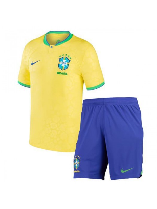 Brazil Home Soccer Jersey Kids Football Kit Youth Uniforms World Cup Qatar 2022