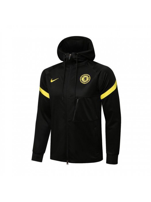 Chelsea Black Yellow Men's Football Hooded Jacket Soccer Tracksuit 2021-2022