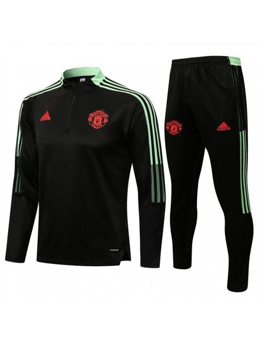 Manchester United Black Green Men's Soccer Tracksuit Football Kit 2021-2022