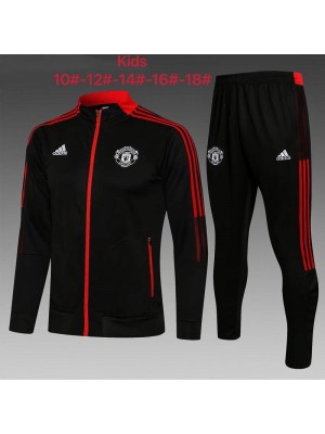 Manchester United Kids Black Jacket Soccer Tracksuit Football Sportswear 2021-2022