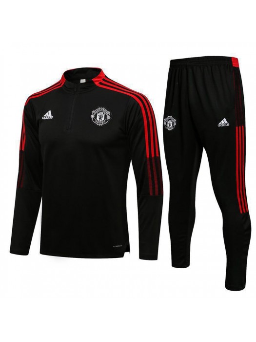 Manchester United Black Red Men's Soccer Tracksuit Football Kit 2021-2022