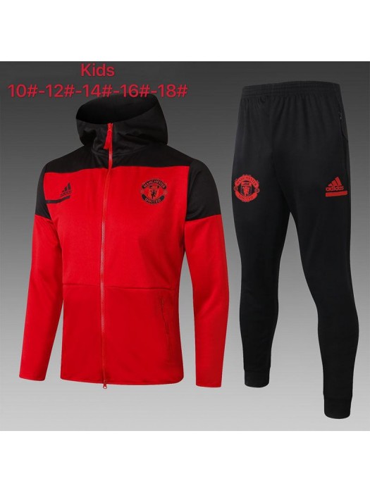 Manchester United  Kids Red Black Soccer Hoodie Jacket Football Tracksuit 2021-2022