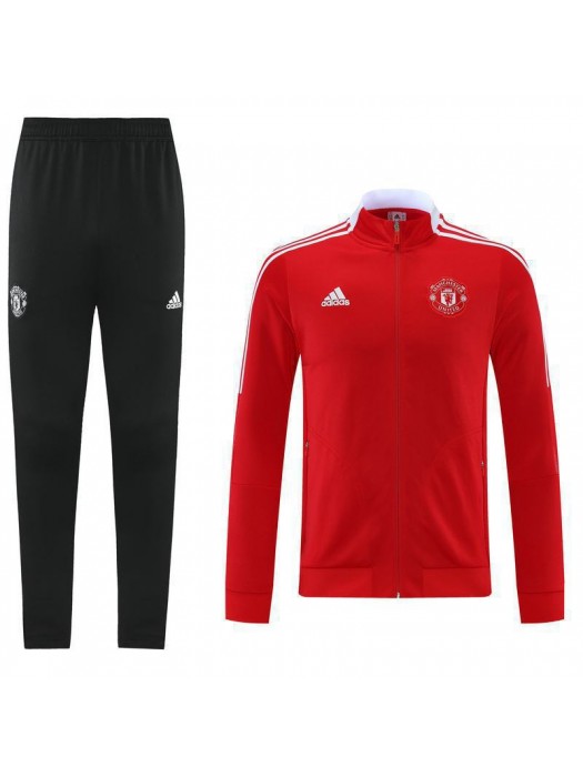 Manchester United Red White Stripe Soccer Jacket Men's Football Tracksuit 2021-2022