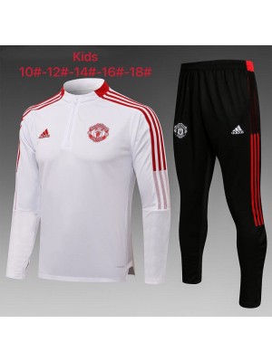 Manchester United Kids White Soccer Tracksuit Football Sportswear 2021-2022