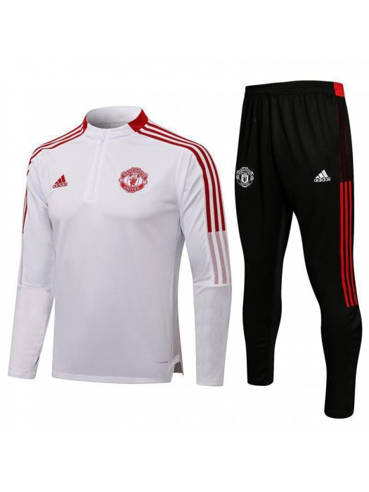 Manchester United White Men's Soccer Tracksuit Football Kit 2021-2022