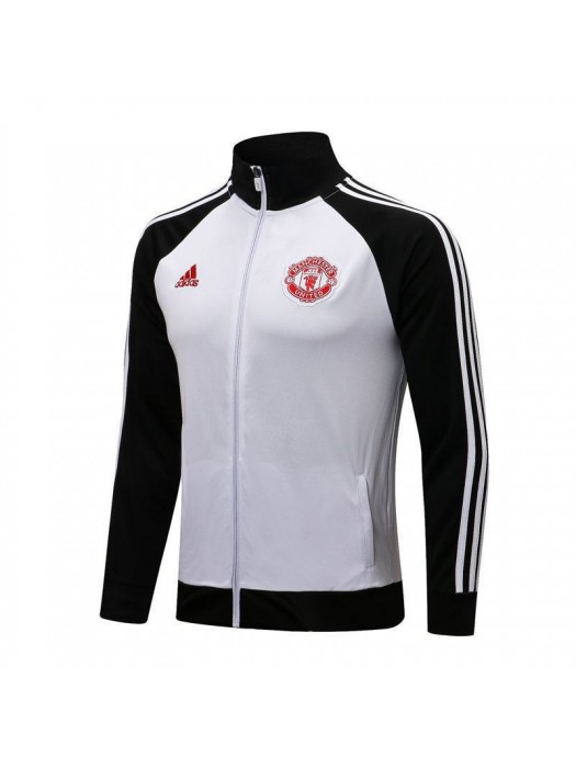 Manchester United White Black Men's Football Jacket Soccer Tracksuit 2021-2022