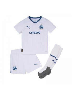 Olympique de Marseille Home Kids Kit Soccer Jersey Youth Football Shirts Children Uniform 2022-2023