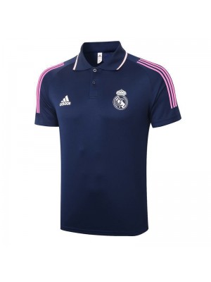 Real Madrid Soccer Royal Blue Jersey Football White Logo Polo Uniform 2021-2022