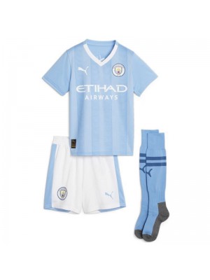 Manchester City Home Soccer Jersey Kids Kit Youth Football Uniforms 2023-2024