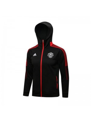 Manchester United Black Red Men's Football Hooded Jacket Soccer Tracksuit 2021-2022