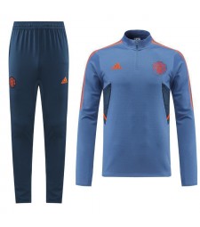 Manchester United Soccer Tracksuit Set Men's Blue Gray Football Training Wear 2022-2023